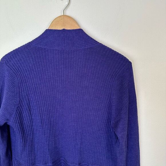 Eileen Fisher Women’s Indigo Merino Wool Angle Front Shape Ribbed Cardigan Sweat - Picture 3 of 9